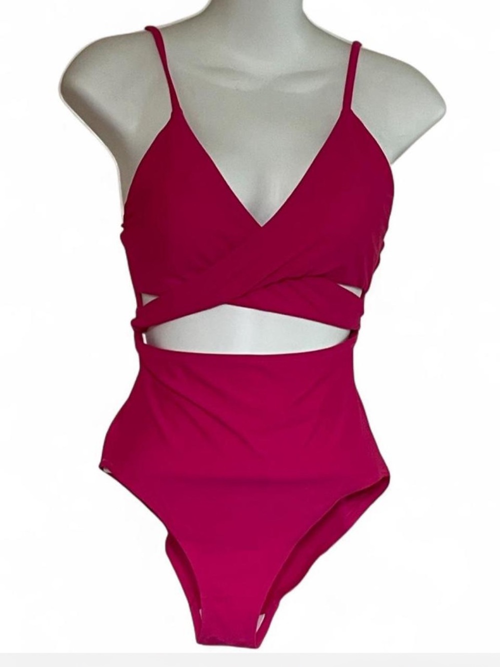Halara Hot Pink One Piece Swimsuit Cutout Wrap Tie Back Monokini NWT Size Small